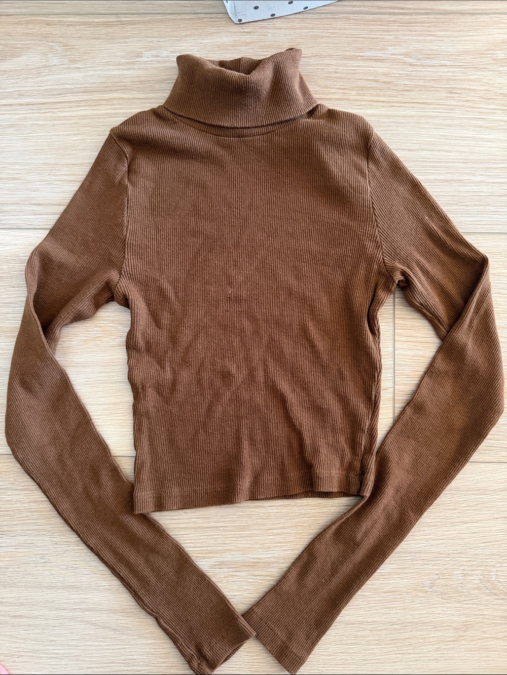 Nasty Gal Brown Ribbed CROP Turtleneck Sweater
